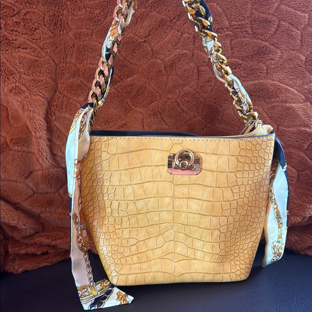 Elegant Yellow Croc-Embossed Handbag